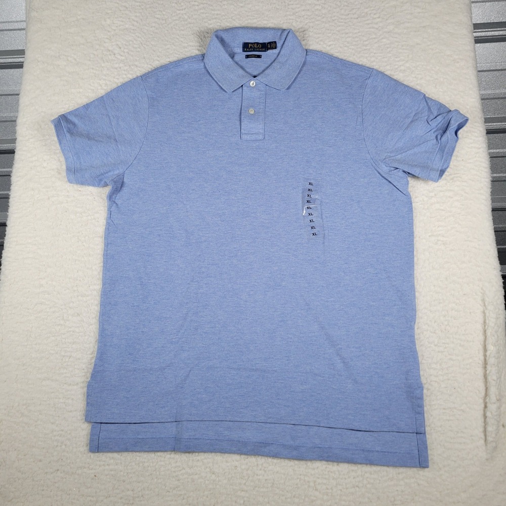 Polo Ralph Lauren‎ Polo Shirt Mens XL Blue Custom Fit Short Sleeve Heathered